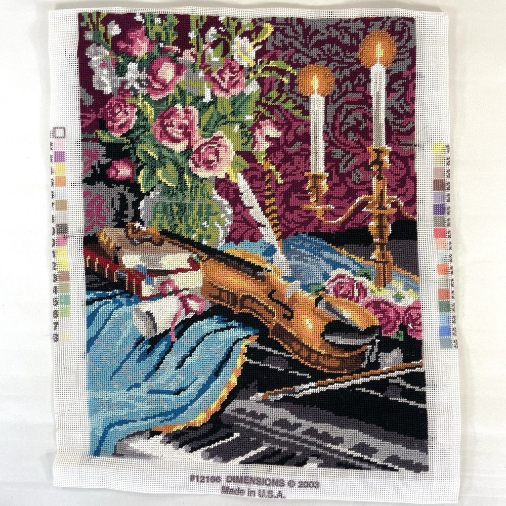 Dimensions Music By Candlelight Needlepoint Completed 2003 Violin Piano
